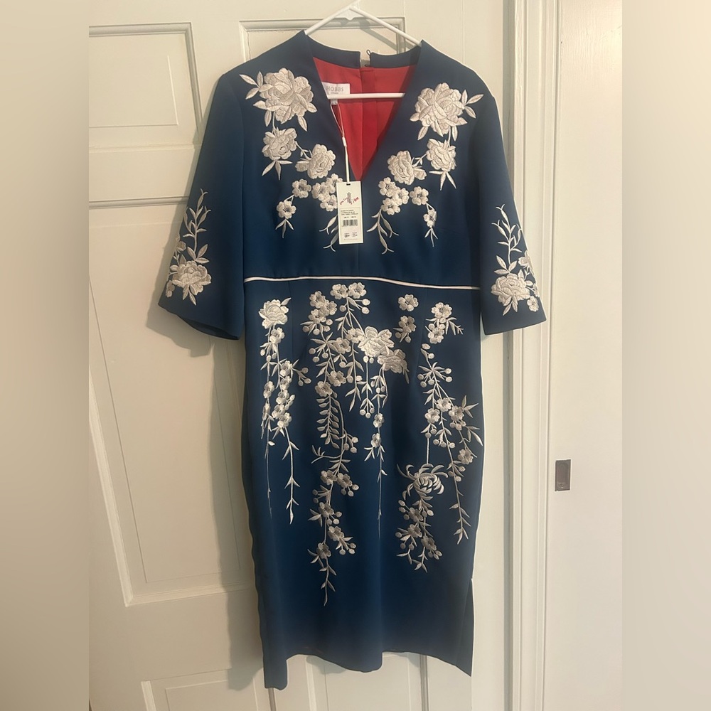 Elegant Blue Floral Embroidered Dress